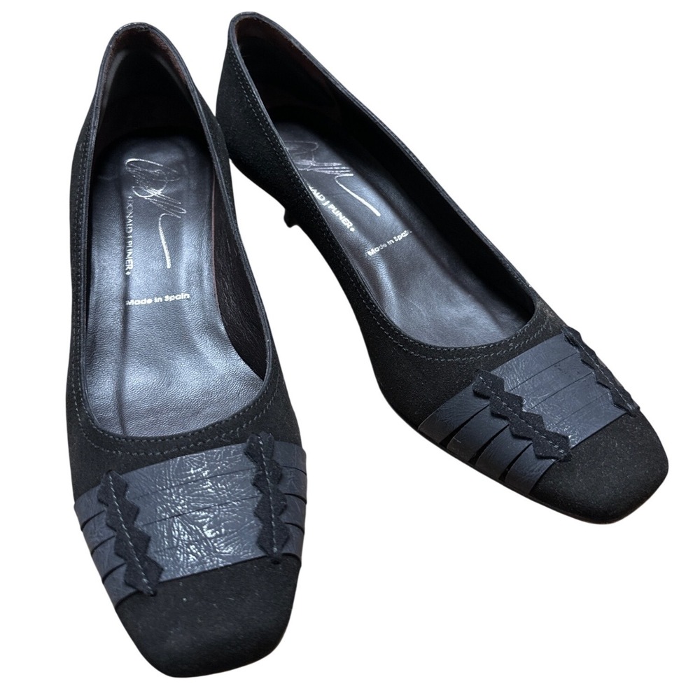 Donald J Pliner Sanchi Black Suede Kitten‎ Heel Square Toe Pumps Size 7.5 M - Picture 9 of 9